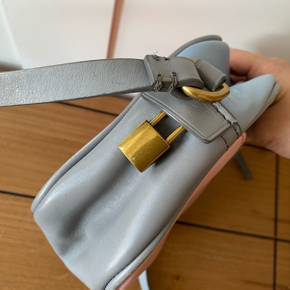 J. Crew Colorblock Crossbody Bag Blue Pink Suede Leather Small Gold Hardware - Picture 3 of 9